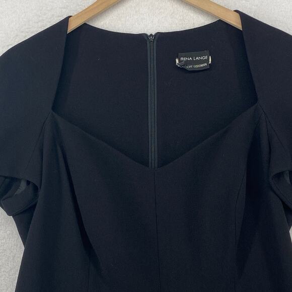 RENA LANGE BERGDORF GOODMAN Dress M Crepe Shift Knee Length Short Sleeve Black - Picture 5 of 12